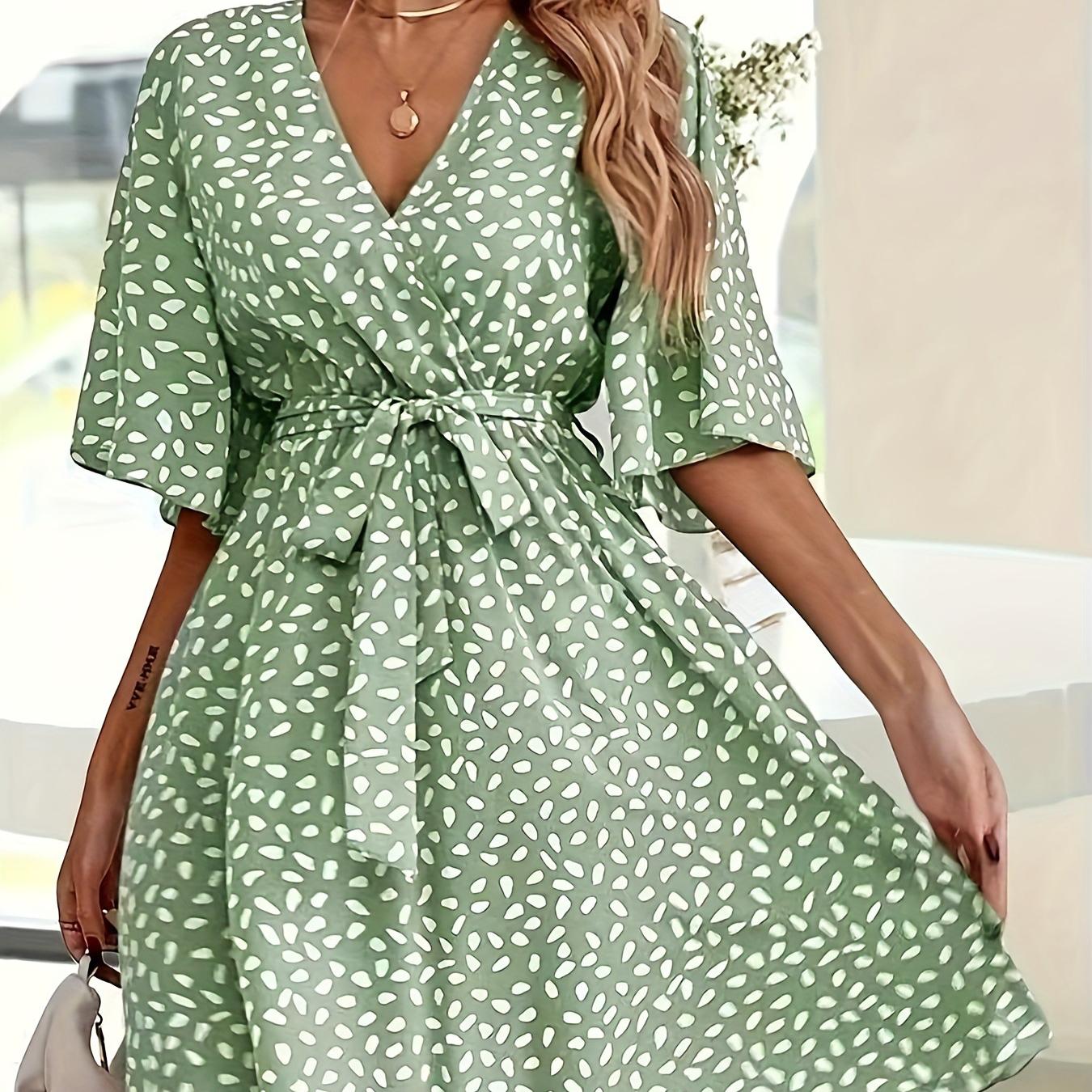 Модное повседневное платье с V-образным вырезом и короткими рукавами и поясом для женщин XXL зелёный
Модное повседневное платье с V-образным вырезом и короткими рукавами и поясом для женщин XXL зелёный