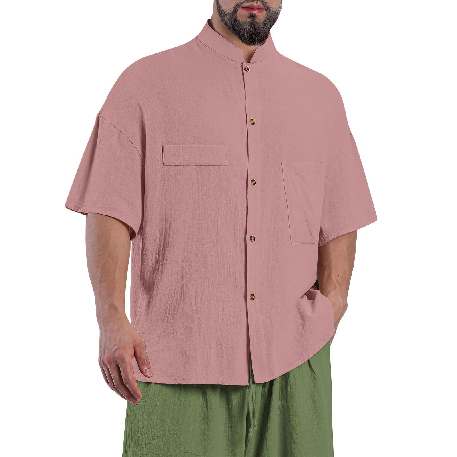 Чоловіча однотонна сорочка з коміром-стійкою, подвійною кишенею, бавовняно-лляна, з коротким рукавом на ґудзиках S рожевий
Чоловіча однотонна сорочка з коміром-стійкою, подвійною кишенею, бавовняно-лляна, з коротким рукавом на ґудзиках S рожевий