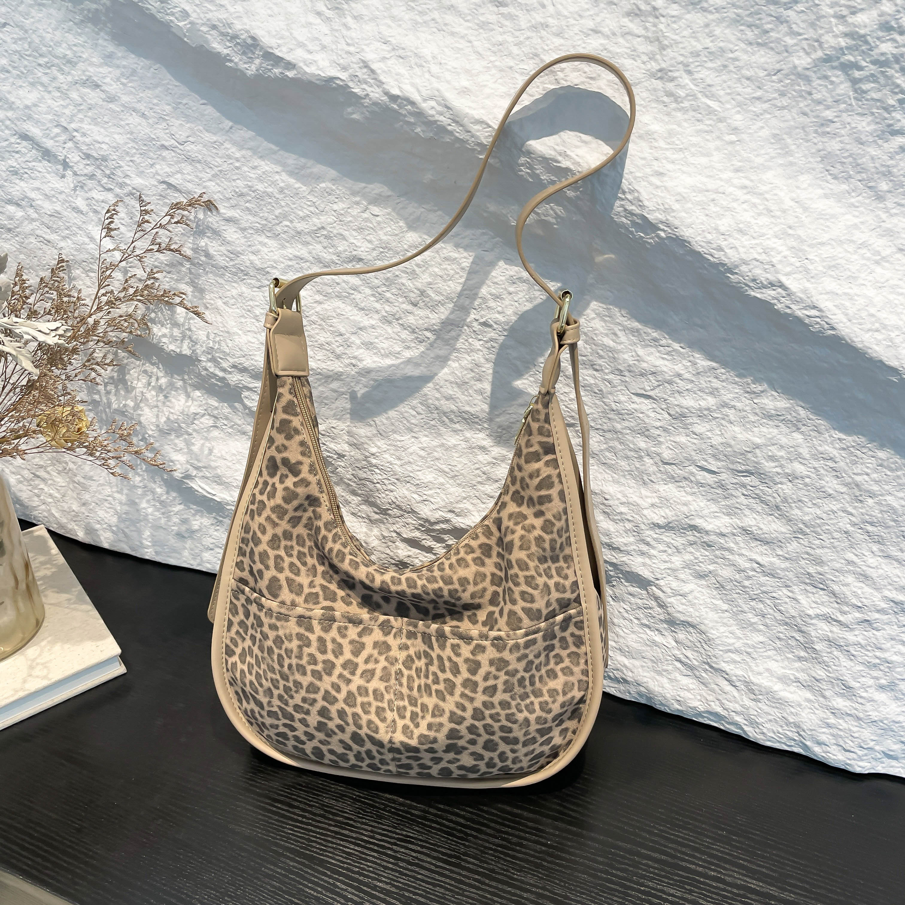 Осенне-зимняя сумка-тоут с мехом и леопардовым принтом, вместительная стильная сумка через плечо