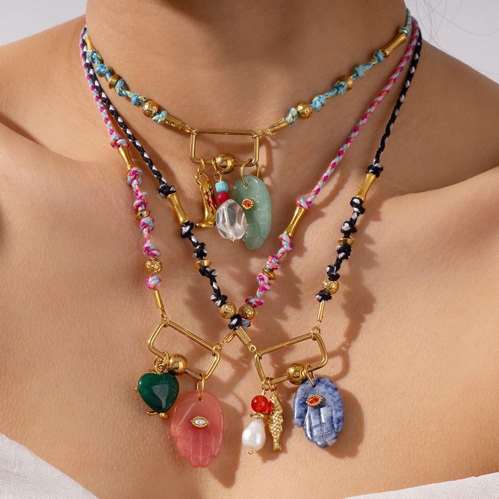 Colorful Beads Pendant Necklace Crystal Green Jewelry Retro Titanium Steel Necklace Beach Style 5
Colorful Beads Pendant Necklace Crystal Green Jewelry Retro Titanium Steel Necklace Beach Style 5