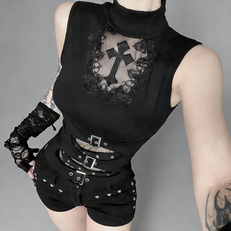 New Women s Gothic Cross Mesh Hollow Vest Sleeveless High Neck Lace Trim Top Dark Retro Punk Short Crop Top Subculture Girl Street Casual Outfit S чёрный
New Women s Gothic Cross Mesh Hollow Vest Sleeveless High Neck Lace Trim Top Dark Retro Punk Short Crop Top Subculture Girl Street Casual Outfit S чёрный