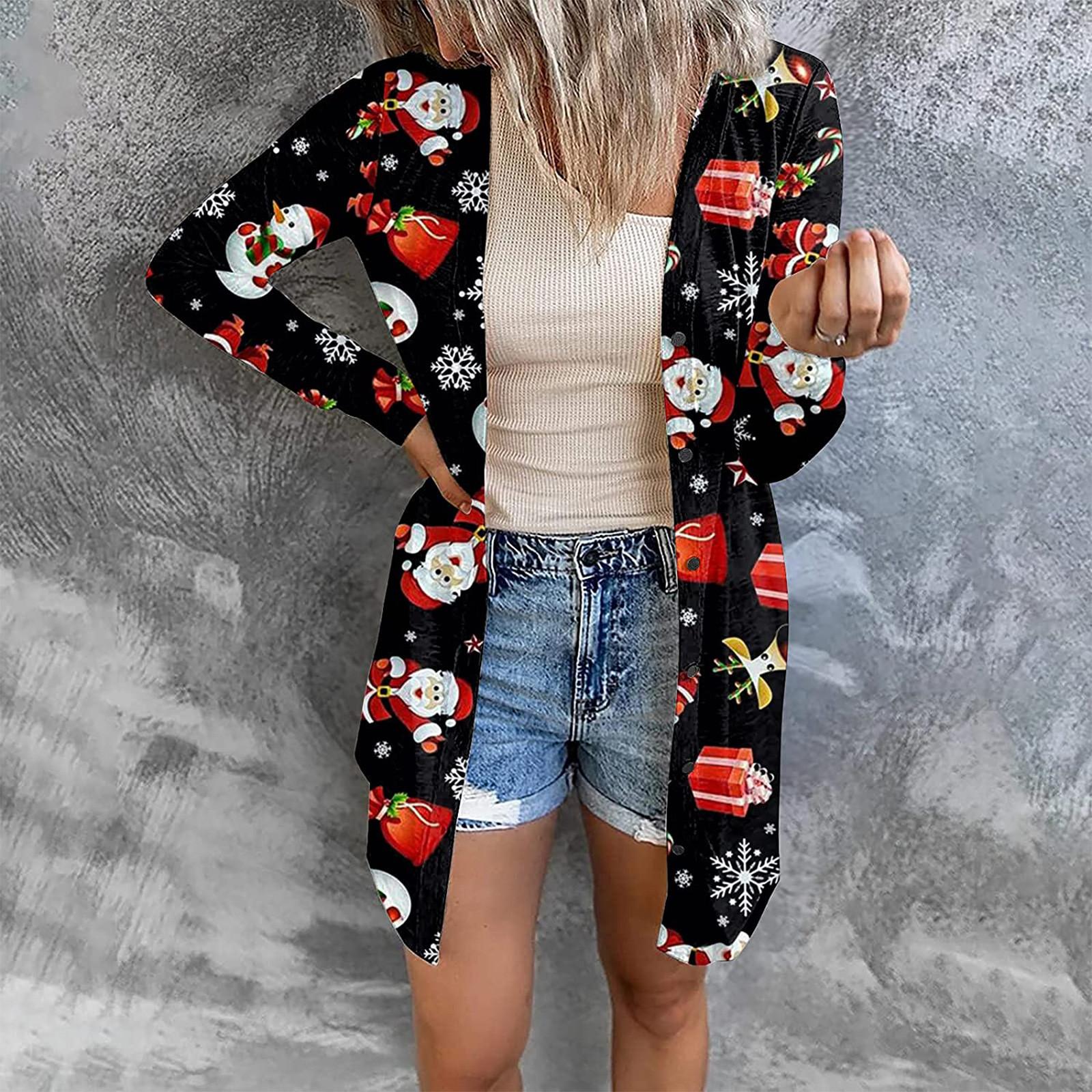 Women s Casual Fashion Christmas Print Button Long Sleeve Cardigan Jacket S чёрный
Women s Casual Fashion Christmas Print Button Long Sleeve Cardigan Jacket S чёрный