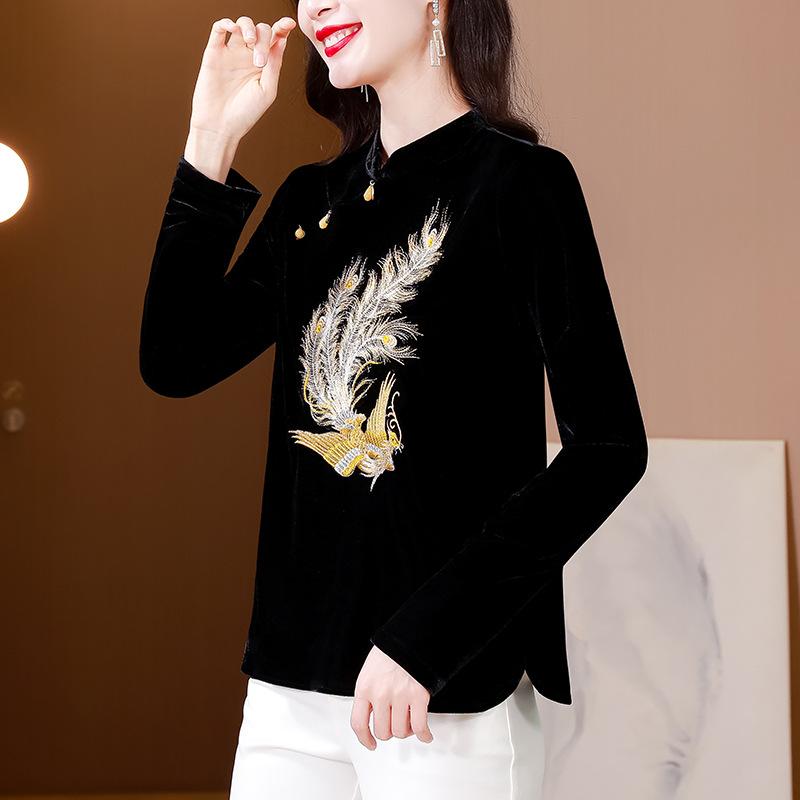 Золотая бархатная рубашка для женщин в китайском стиле, женская одежда, темпераментный топ для мам, весенняя одежда, прикрывающая ее живот 3XL чёрный
Золотая бархатная рубашка для женщин в китайском стиле, женская одежда, темпераментный топ для мам, весенняя одежда, прикрывающая ее живот 3XL чёрный