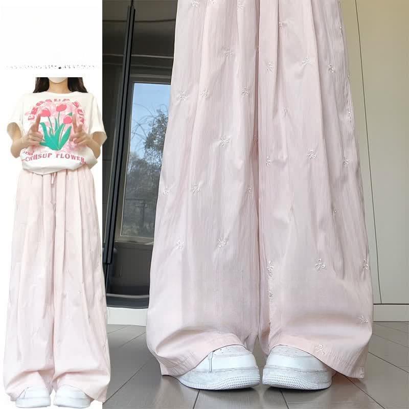 High-Waisted Pink Bow Embroidered Wide-Leg Pants for Women - 2026 Slimming, Casual, Versatile, Drapey Sports Style. Small
High-Waisted Pink Bow Embroidered Wide-Leg Pants for Women - 2026 Slimming, Casual, Versatile, Drapey Sports Style. Small