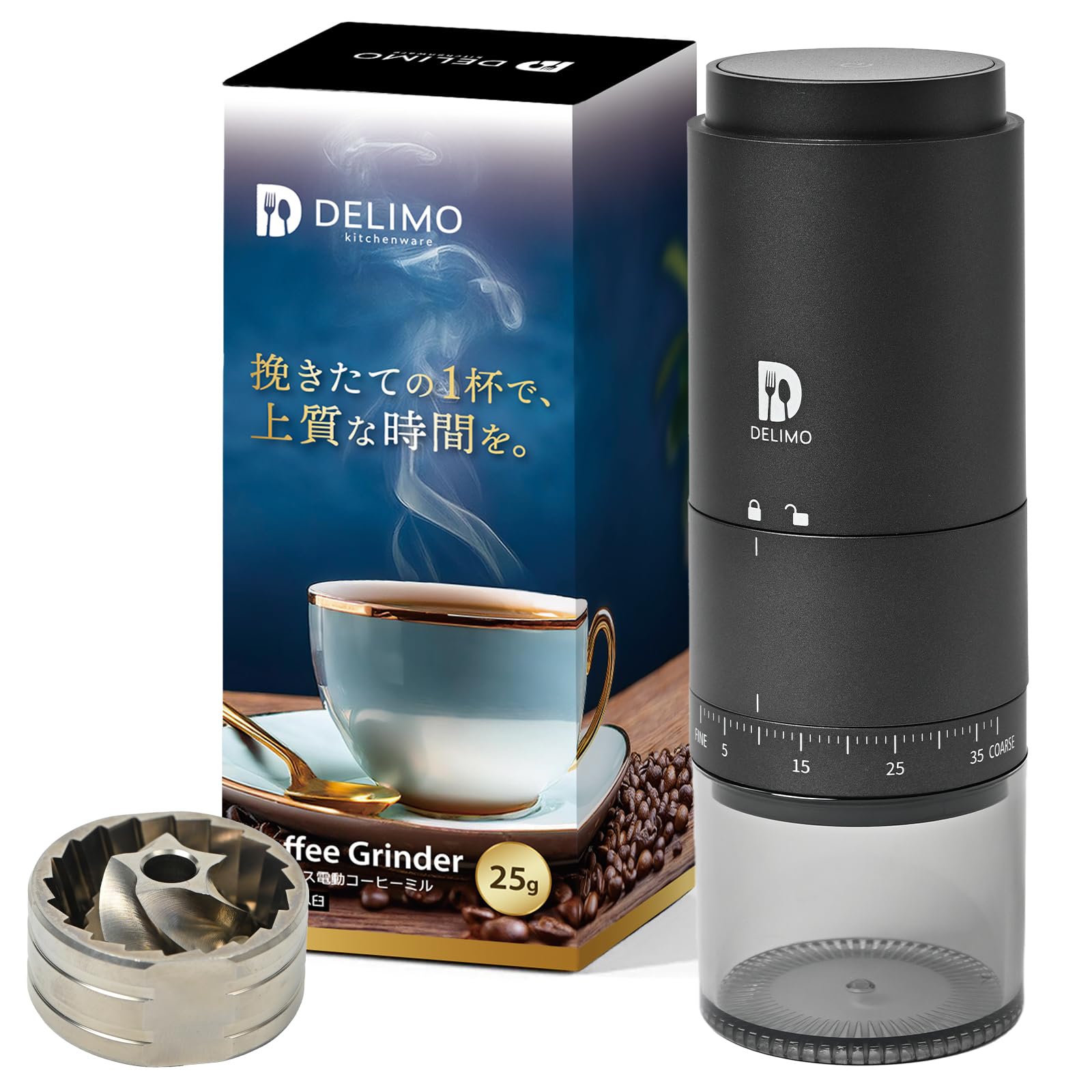 Delimo Electric Coffee Grinder, Cordless Conical Stainless Burr, 39 Grind Settings (Espresso-Ready)
Delimo Electric Coffee Grinder, Cordless Conical Stainless Burr, 39 Grind Settings (Espresso-Ready)