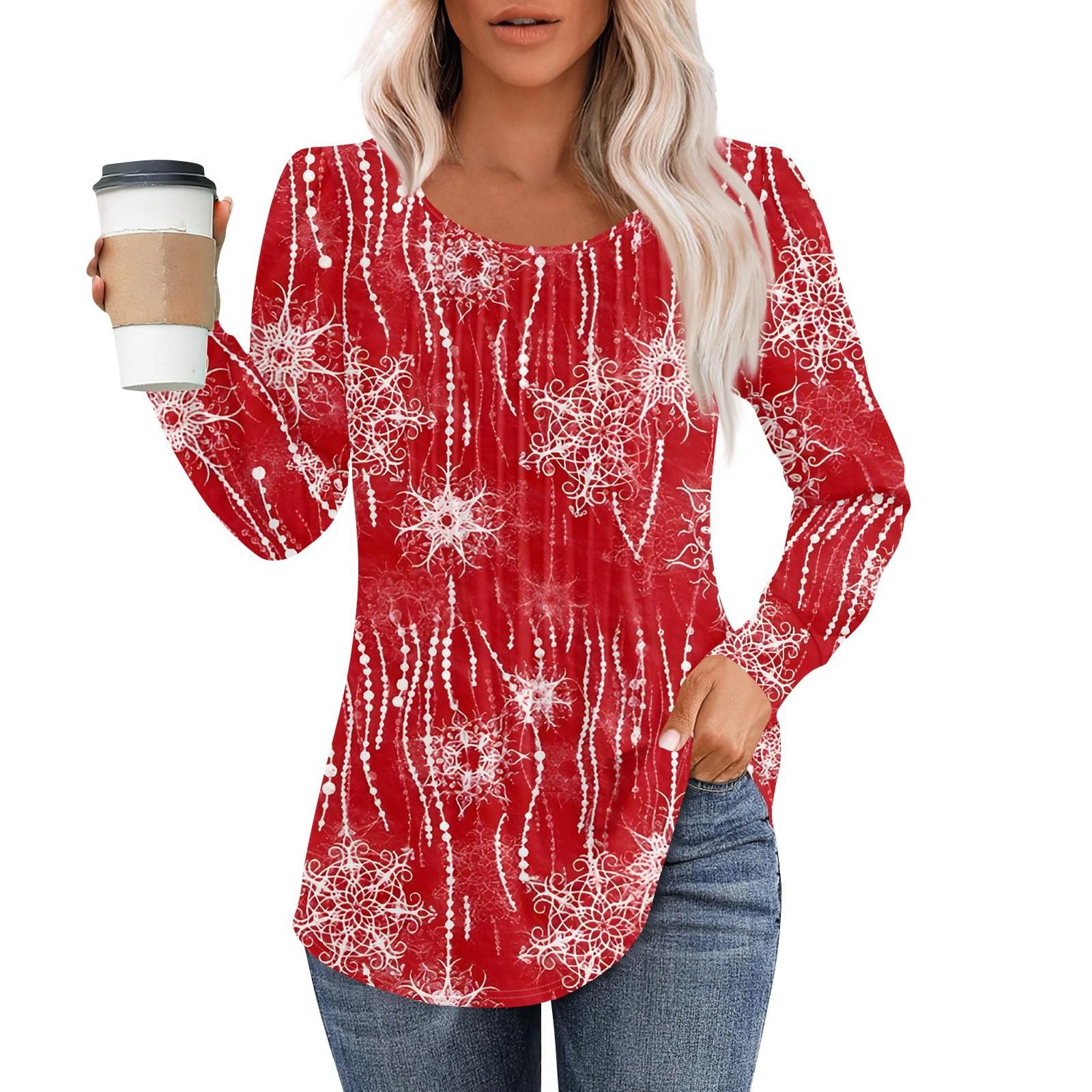 Рубашки с длинным рукавом для женщин, топы, нарядные повседневные блузки с рождественским принтом, плиссированные туники с круглым вырезом M
Рубашки с длинным рукавом для женщин, топы, нарядные повседневные блузки с рождественским принтом, плиссированные туники с круглым вырезом M