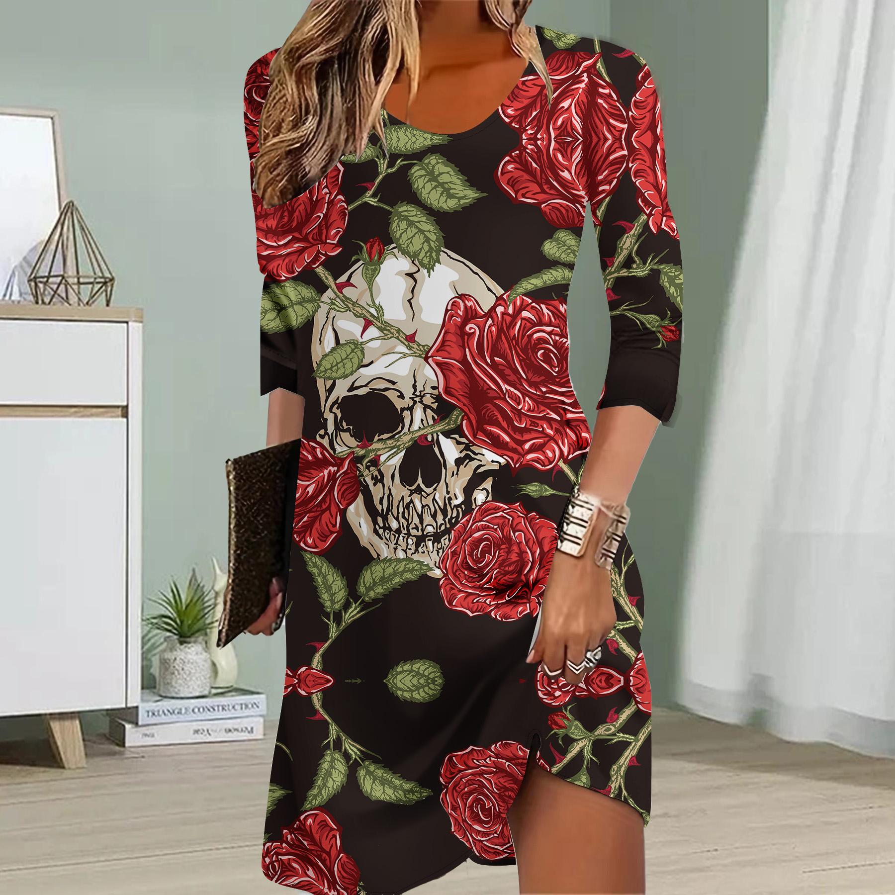 Жіночі повсякденні сукні, осінні сукні з принтом черепа для жінок, сукня з круглим вирізом і короткими рукавами, великий розмір 8XL
Жіночі повсякденні сукні, осінні сукні з принтом черепа для жінок, сукня з круглим вирізом і короткими рукавами, великий розмір 8XL