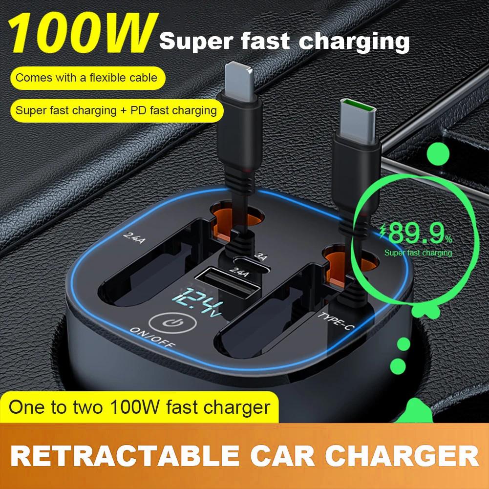 PT-17 Car PD 100W Fast Charger Voltage Display Cigarette Lighter Charging Adapter with Retractable iP/Type C Cables
PT-17 Car PD 100W Fast Charger Voltage Display Cigarette Lighter Charging Adapter with Retractable iP/Type C Cables