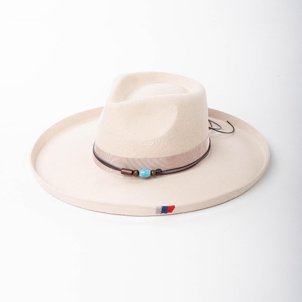 Wool European and American fashion casual hand sewn bead large eave upturned edge wool jazz hat outdoor warm felt top hat M56-58CM
Wool European and American fashion casual hand sewn bead large eave upturned edge wool jazz hat outdoor warm felt top hat M56-58CM