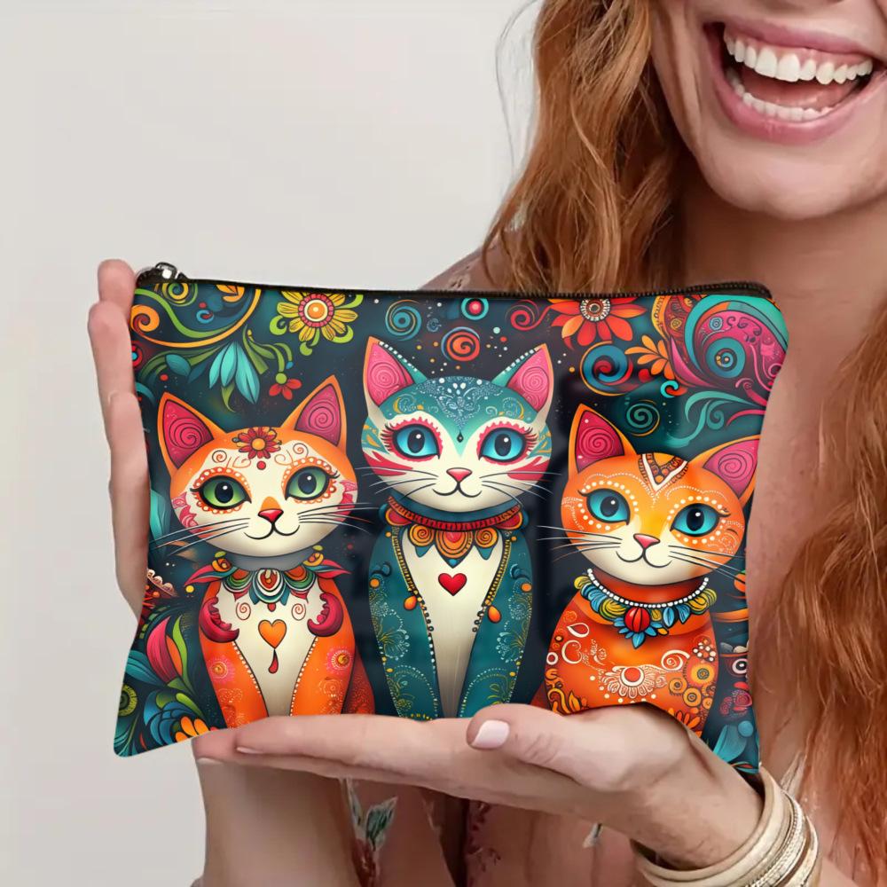 Three small cat canvas zipper bag, cosmetics bag, portable storage bag, travel essential toiletries bag
Three small cat canvas zipper bag, cosmetics bag, portable storage bag, travel essential toiletries bag