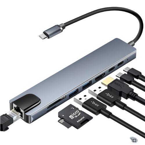 8-in-1 USB C Hub Multiport Adapter with Ethernet SD Card Reader Type C Dock PD100W 3-in-1 gray
8-in-1 USB C Hub Multiport Adapter with Ethernet SD Card Reader Type C Dock PD100W 3-in-1 gray