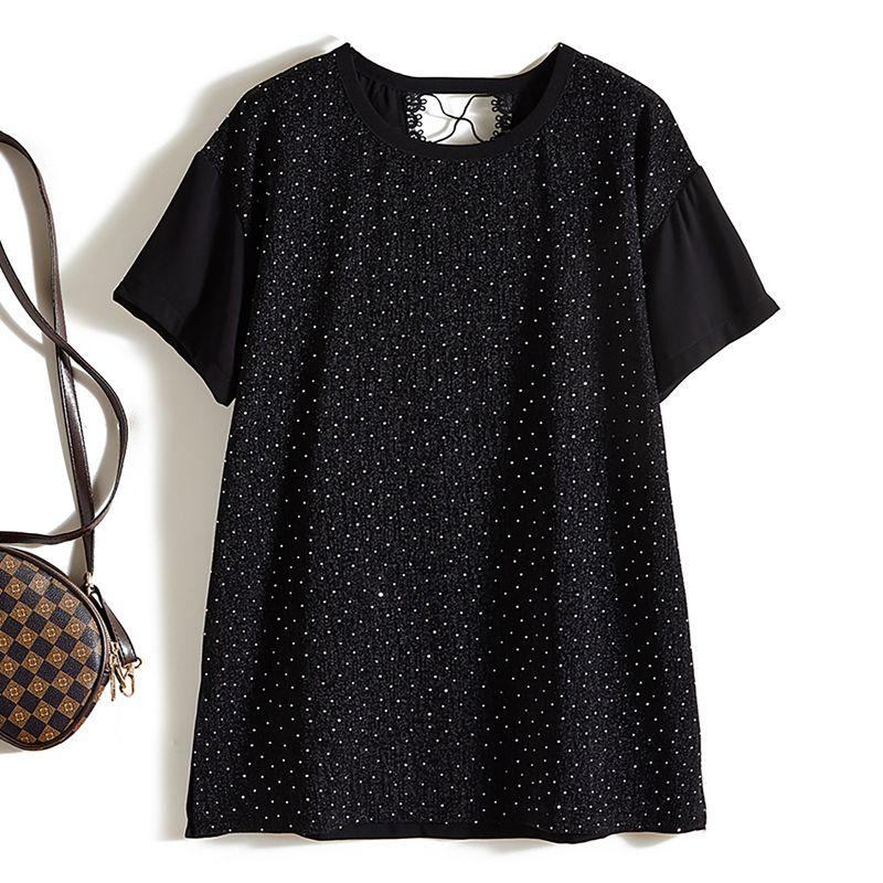 European and American Fashion Top! Starlight Girls Water Soluble Diamond Double-Sided Fabric round Neck Mid-Length round Neck T-shirt Amoi Black L
European and American Fashion Top! Starlight Girls Water Soluble Diamond Double-Sided Fabric round Neck Mid-Length round Neck T-shirt Amoi Black L