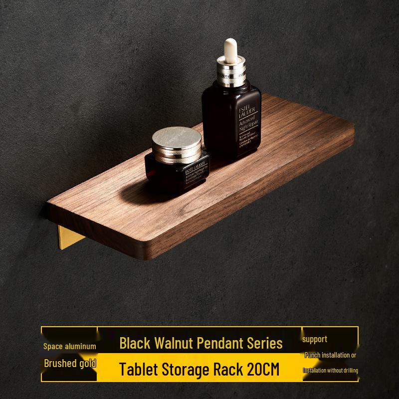 Wall-Mounted Walnut Wood Bathroom Shelf with Toothbrush Holder and Towel Bar
Wall-Mounted Walnut Wood Bathroom Shelf with Toothbrush Holder and Towel Bar