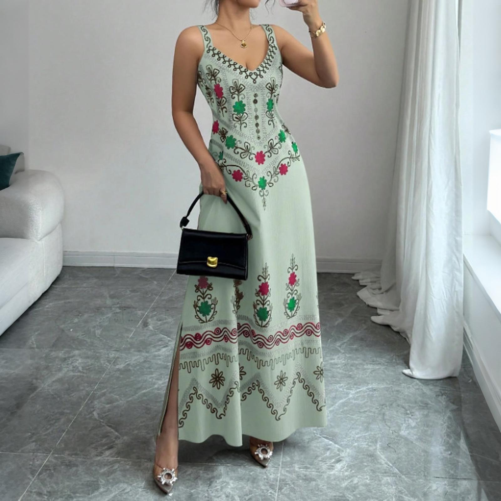 Women s Sleeveless V Neck Vintage Floral Print Maxi Dress with Side Slit Elegant Casual Summer Dress for Outdoor Events M зелёный
Women s Sleeveless V Neck Vintage Floral Print Maxi Dress with Side Slit Elegant Casual Summer Dress for Outdoor Events M зелёный