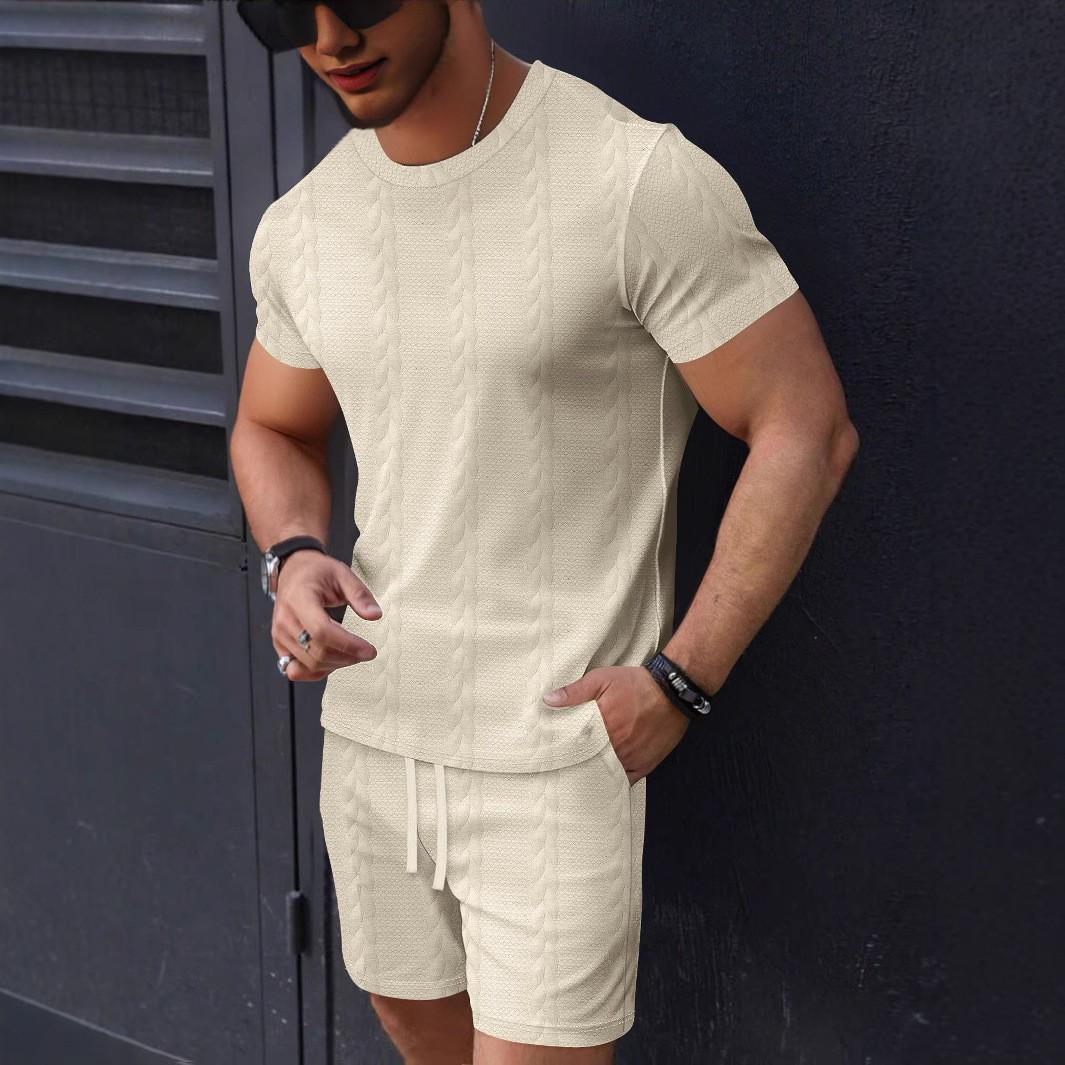 Men s European Solid Color Jacquard Summer Casual Round Neck Short Sleeve T-shirt & Shorts Set M хакі
Men s European Solid Color Jacquard Summer Casual Round Neck Short Sleeve T-shirt & Shorts Set M хакі