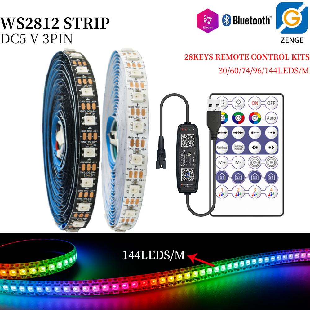 WS2812 RGBIC LED Strip Light WS2812B 5050SMD 28keys Remote Control Kit USB Flexible Led Lamp 30/60/74/96/144LEDS/M lighting Tape 1M 30 IP30&Black PCB
WS2812 RGBIC LED Strip Light WS2812B 5050SMD 28keys Remote Control Kit USB Flexible Led Lamp 30/60/74/96/144LEDS/M lighting Tape 1M 30 IP30&Black PCB