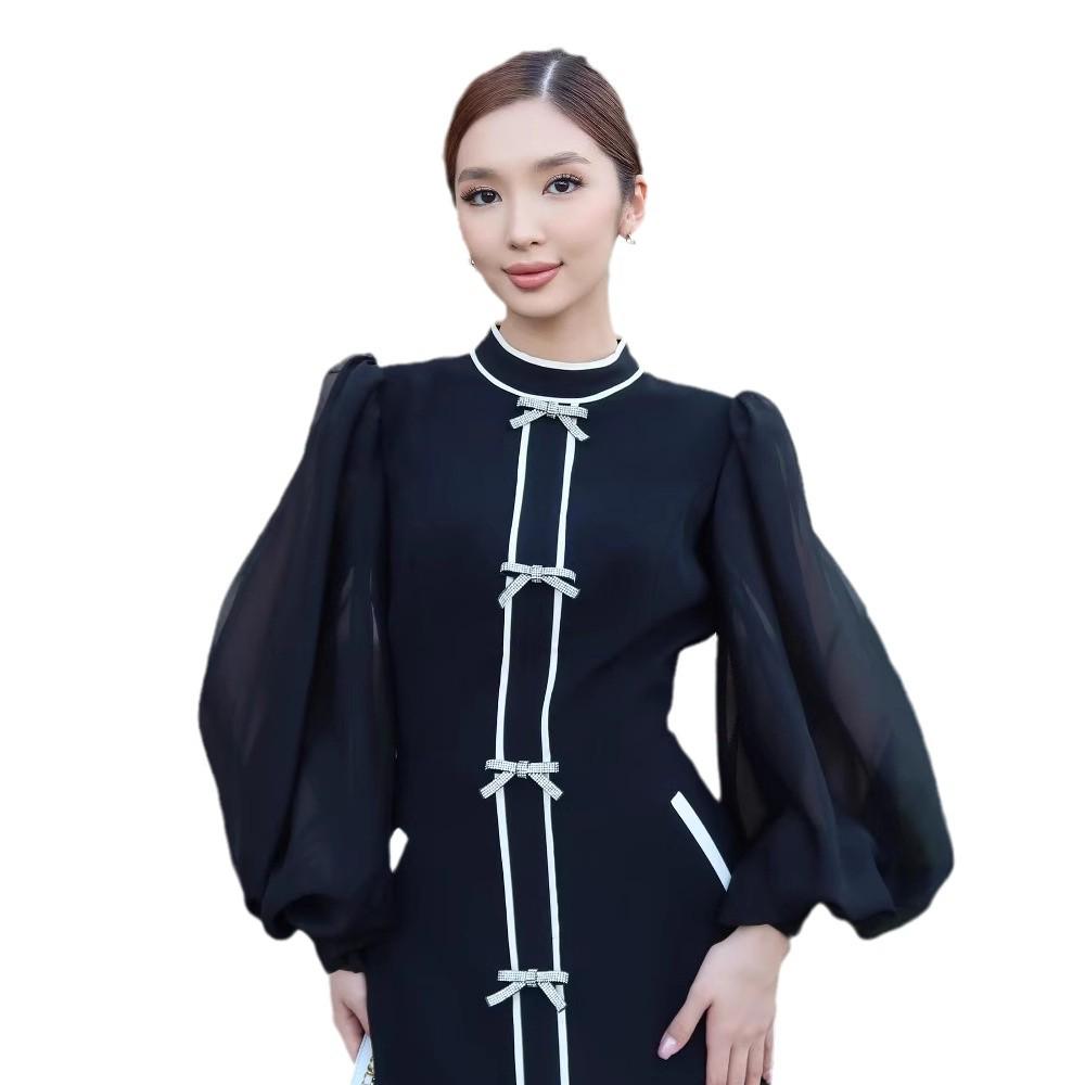 2024 Elegant Bow-Accent Color Block Long Dress for European & American Style Small чорний
2024 Elegant Bow-Accent Color Block Long Dress for European & American Style Small чорний