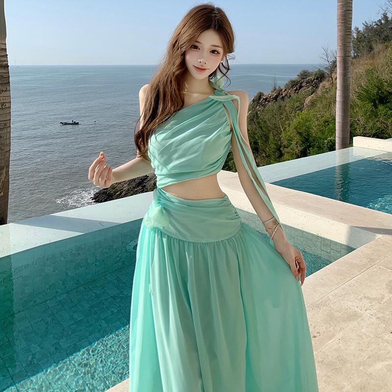Beach skirt female summer temperament slanted shoulder backless sleeveless dress seaside vacation fairy chiffon long dress S
Beach skirt female summer temperament slanted shoulder backless sleeveless dress seaside vacation fairy chiffon long dress S