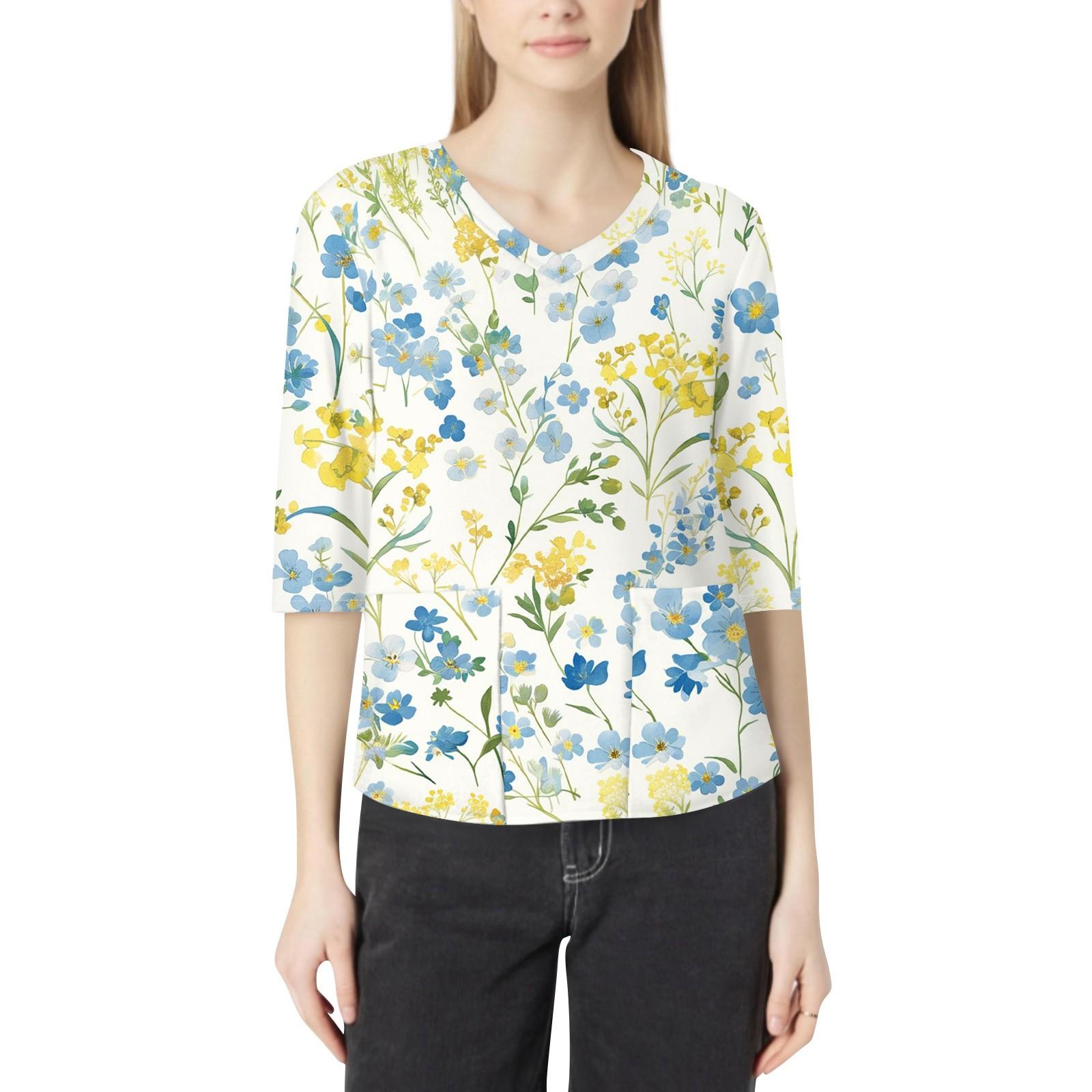 Fashionable V-neck Women s 3/4 Sleeved Work Clothes Pocket Printed Loose Tops XL синій
Fashionable V-neck Women s 3/4 Sleeved Work Clothes Pocket Printed Loose Tops XL синій