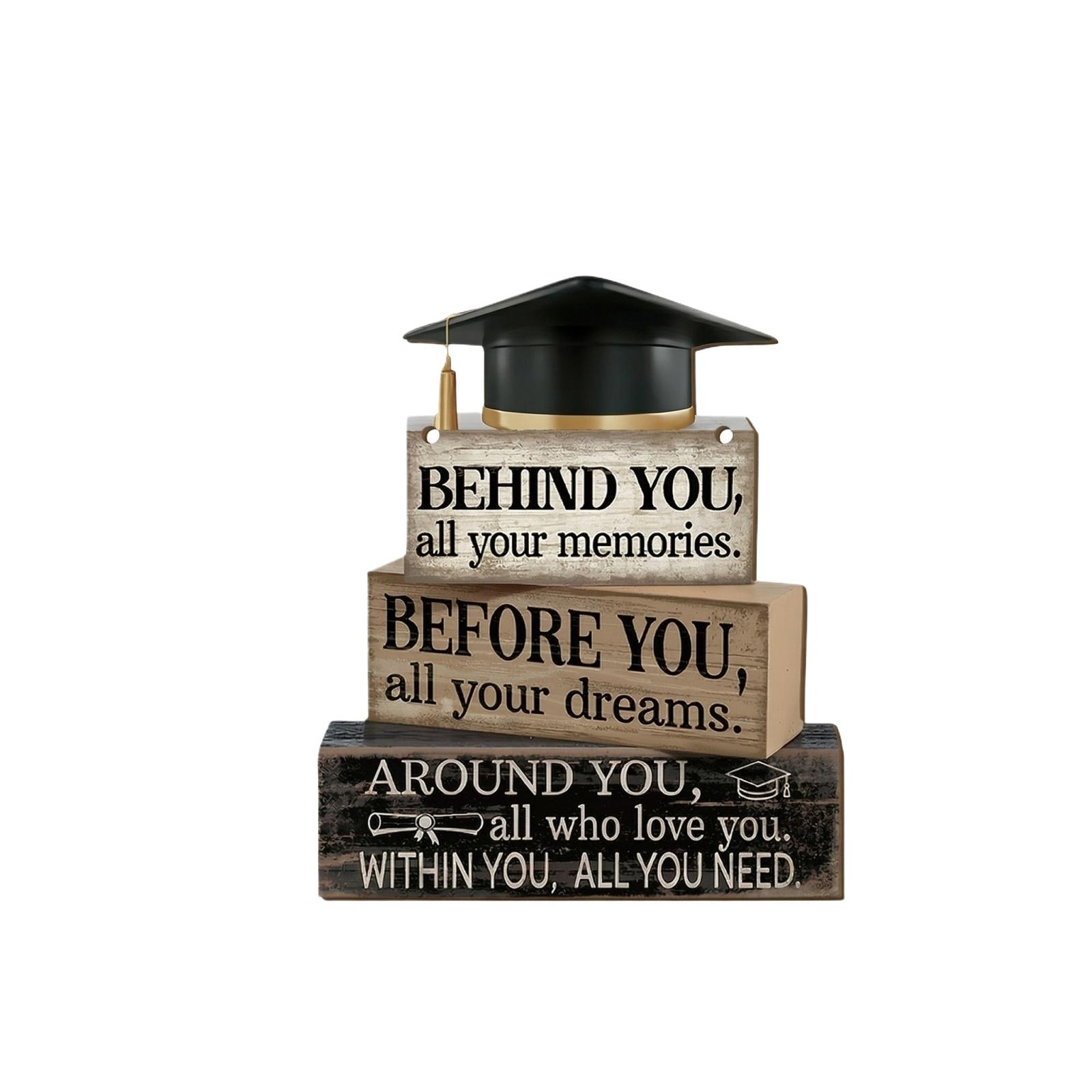 Graduation Wooden Plaques With Three- Bachelor Cap Designs, Black, Gold, And Accents, And Various Inspirational Quotes. One Size
Graduation Wooden Plaques With Three- Bachelor Cap Designs, Black, Gold, And Accents, And Various Inspirational Quotes. One Size