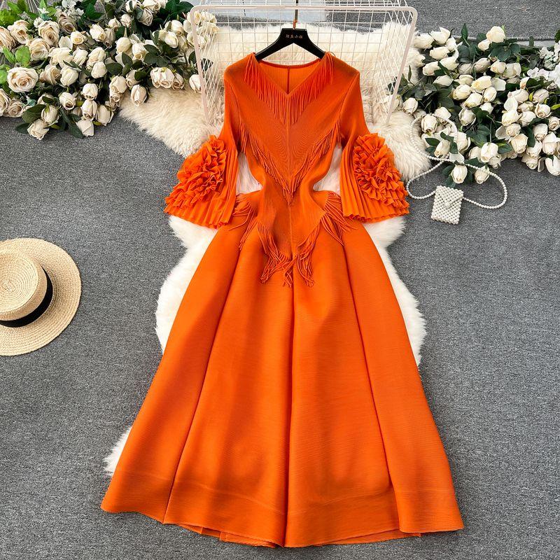 European Style Tassels Slim-Fit Long Pleated Dress Gown Orange All yards
European Style Tassels Slim-Fit Long Pleated Dress Gown Orange All yards