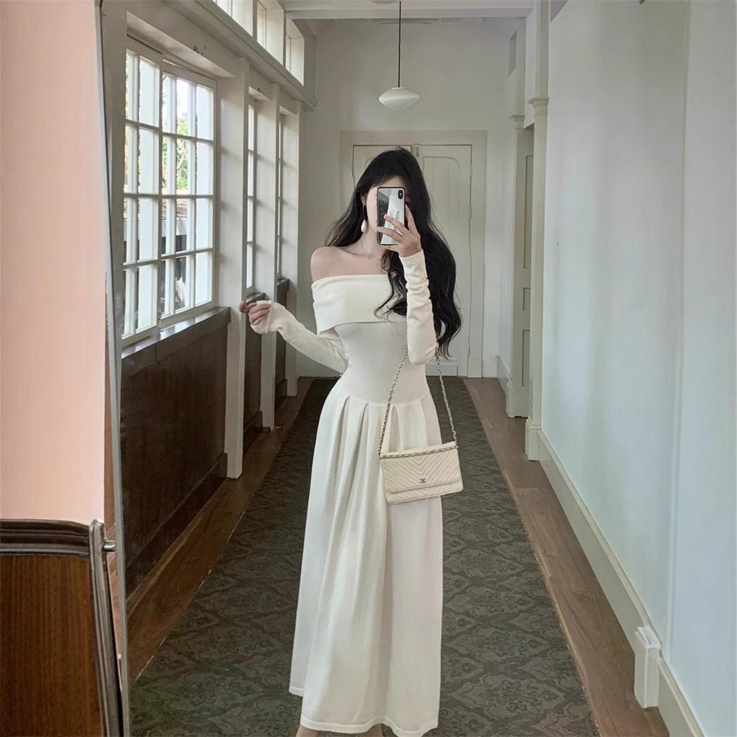Elegant Off-the-Shoulder Knit Dress: Autumn Long-Sleeve A-Line, French-Inspired Mature Style, Waist-Cinching Design for Women. One Size абрикосовий
Elegant Off-the-Shoulder Knit Dress: Autumn Long-Sleeve A-Line, French-Inspired Mature Style, Waist-Cinching Design for Women. One Size абрикосовий