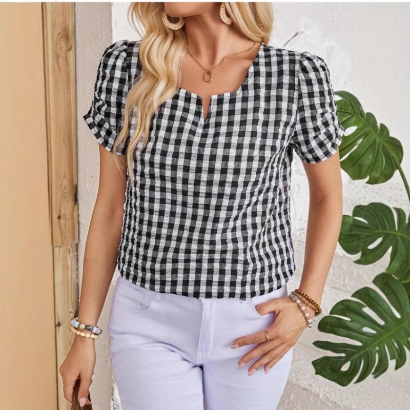 European and American summer new casual style v-neck short-sleeved plaid T-shirt top XL чорний
European and American summer new casual style v-neck short-sleeved plaid T-shirt top XL чорний