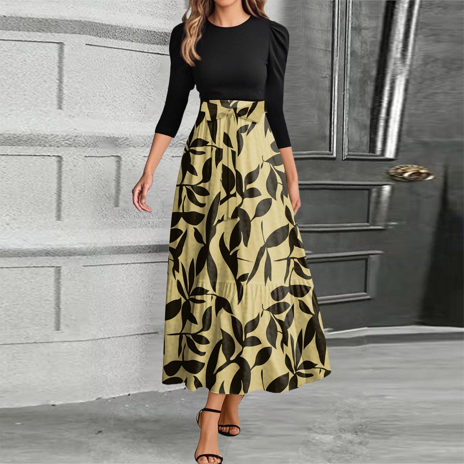 Women s Fashion Casual Belt Round Neck Floral Stitching Elegant Temperament Three-quarter Sleeve Dress XL жовтий
Women s Fashion Casual Belt Round Neck Floral Stitching Elegant Temperament Three-quarter Sleeve Dress XL жовтий