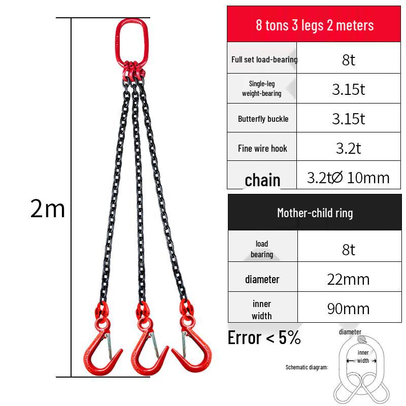Jundingying 8-Ton 3-Leg 2M Lifting Chain Sling Set
Jundingying 8-Ton 3-Leg 2M Lifting Chain Sling Set