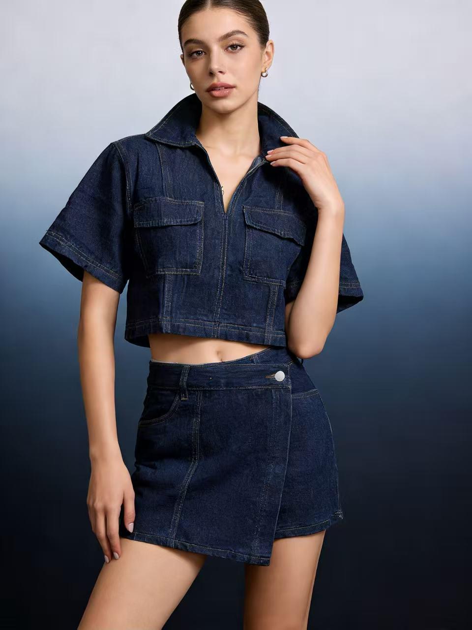 Summer V-Neck Denim Skirt-Pants Set: Short Sleeve Top & High Waist Irregular Skirt-Pants for Women Large темно-синий
Summer V-Neck Denim Skirt-Pants Set: Short Sleeve Top & High Waist Irregular Skirt-Pants for Women Large темно-синий