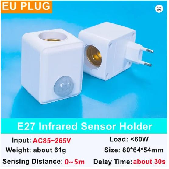 E27 PIR Motion Sensor Led Switch Lamp Base EU/US AC85-265V Plug Human Induction Light Bulb Holder Socket Adapter Converter EU-Motion Sensor
E27 PIR Motion Sensor Led Switch Lamp Base EU/US AC85-265V Plug Human Induction Light Bulb Holder Socket Adapter Converter EU-Motion Sensor