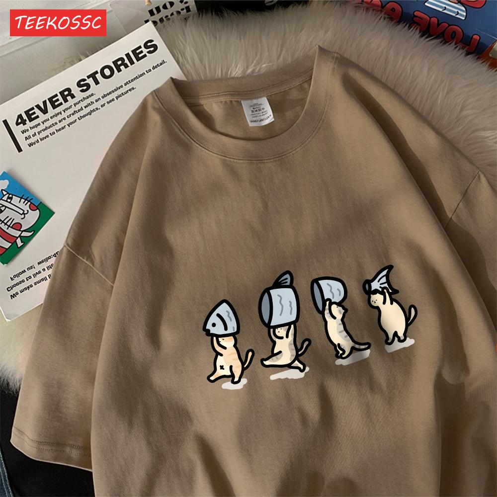 Four Little Cats Holding Fishcotton Women TShirts Cartoons Prints T Shirts Soft ONeck Loose Short Sleeve Tops Summer Clothes S
Four Little Cats Holding Fishcotton Women TShirts Cartoons Prints T Shirts Soft ONeck Loose Short Sleeve Tops Summer Clothes S
