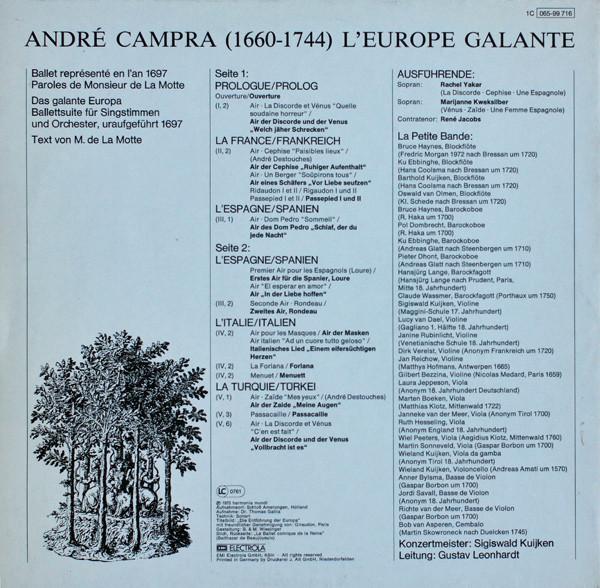 LP Record ANDR CAMPRA LA PETITE BANDE LEIT LEurope Galante 1C06599716 Deutsche Harmon 1973 Germany Classical Used
LP Record ANDR CAMPRA LA PETITE BANDE LEIT LEurope Galante 1C06599716 Deutsche Harmon 1973 Germany Classical Used