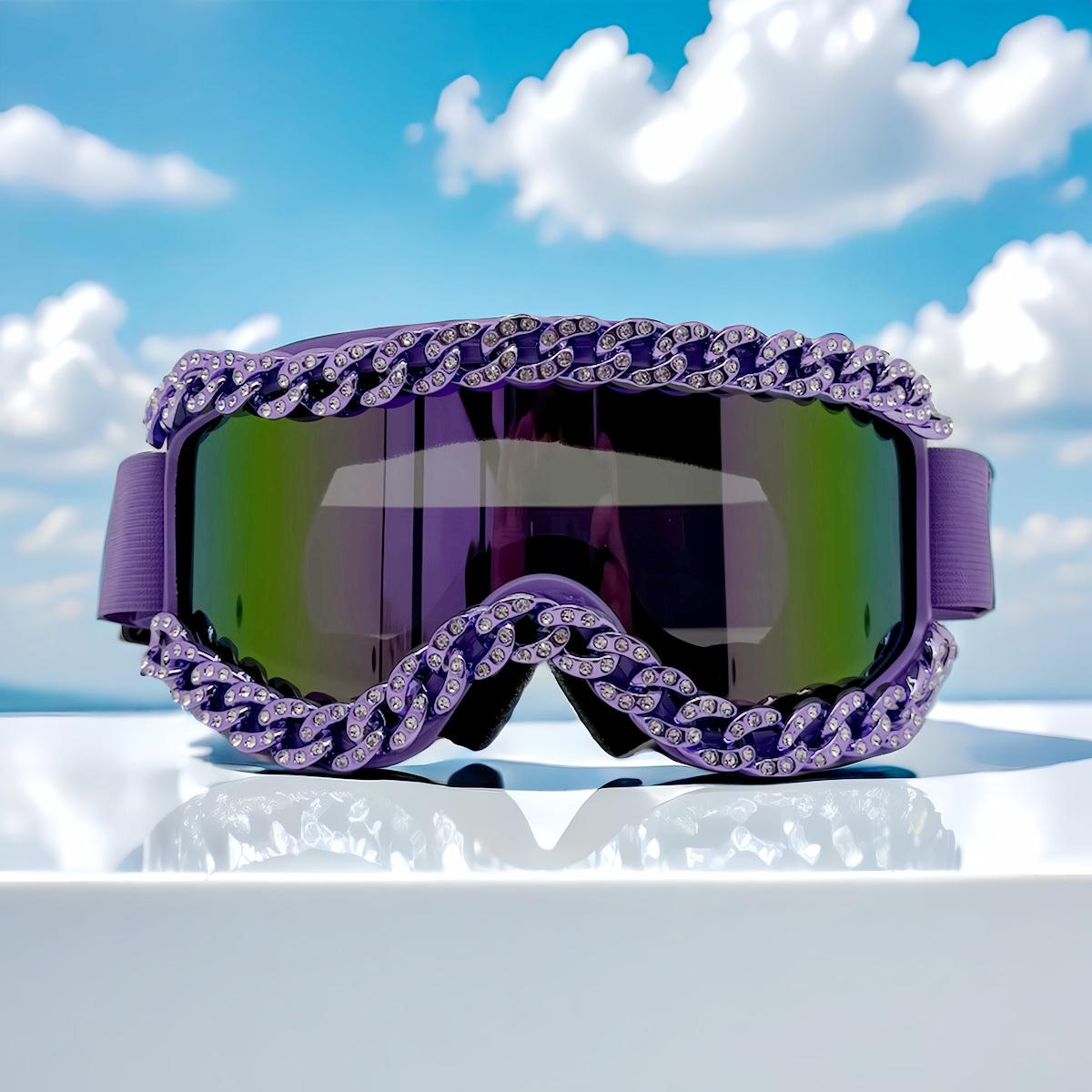 Women Ski Goggles with Luxury Rhinestone Chain Dec Anti Sand Dustproof Riding Glasses Large Frame Sponge Silicone Ski Goggle
Women Ski Goggles with Luxury Rhinestone Chain Dec Anti Sand Dustproof Riding Glasses Large Frame Sponge Silicone Ski Goggle