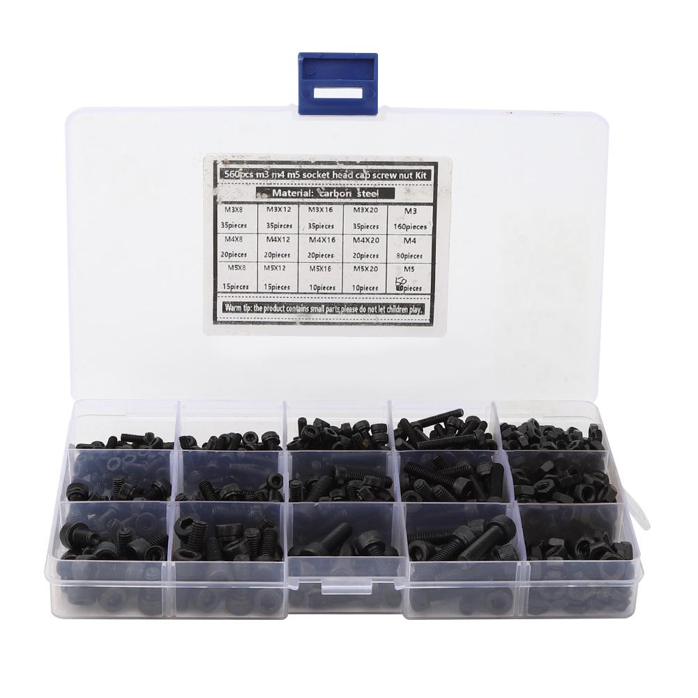 560PCs Hex Screw Carbon Steel Cylindrical Head with Nut Corrosion Resistant Fastener M3 M4 M5
560PCs Hex Screw Carbon Steel Cylindrical Head with Nut Corrosion Resistant Fastener M3 M4 M5