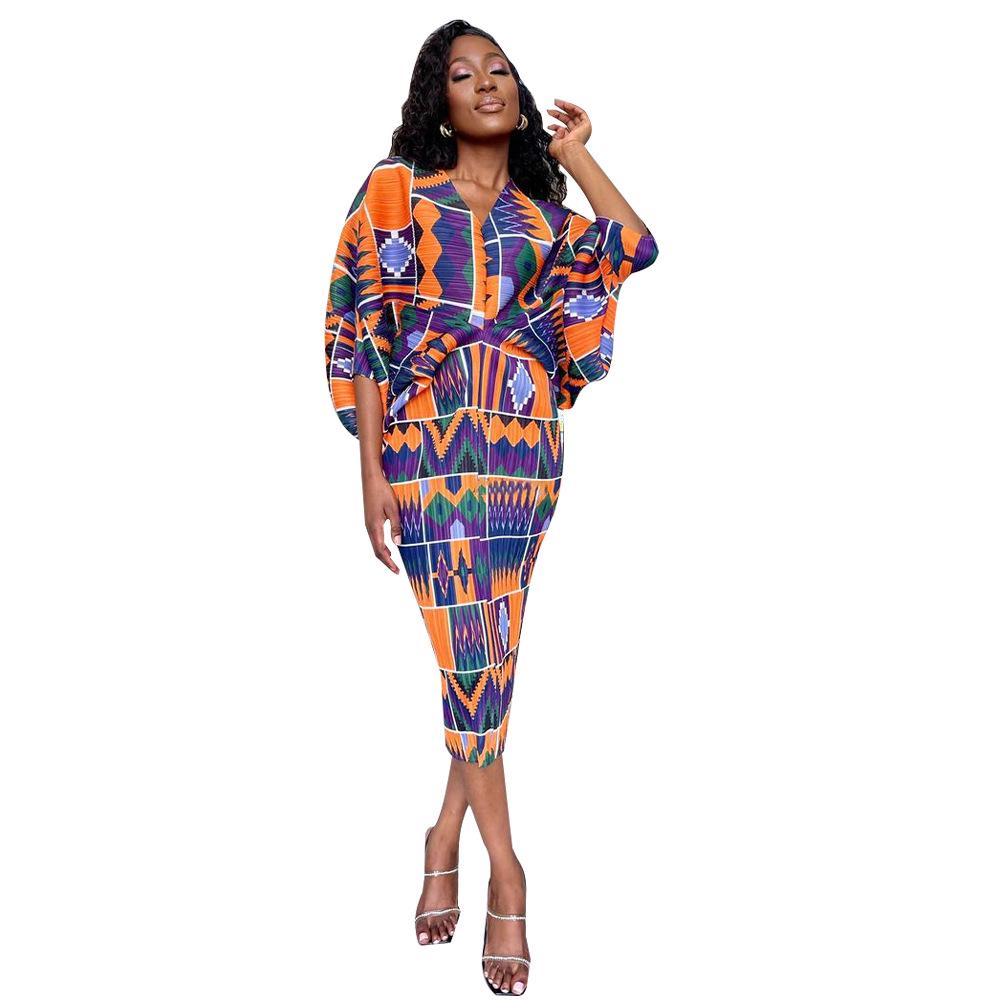 European & American Style Women s Pleated Print Dress with Bat Sleeves by Issey Miyake One Size
European & American Style Women s Pleated Print Dress with Bat Sleeves by Issey Miyake One Size