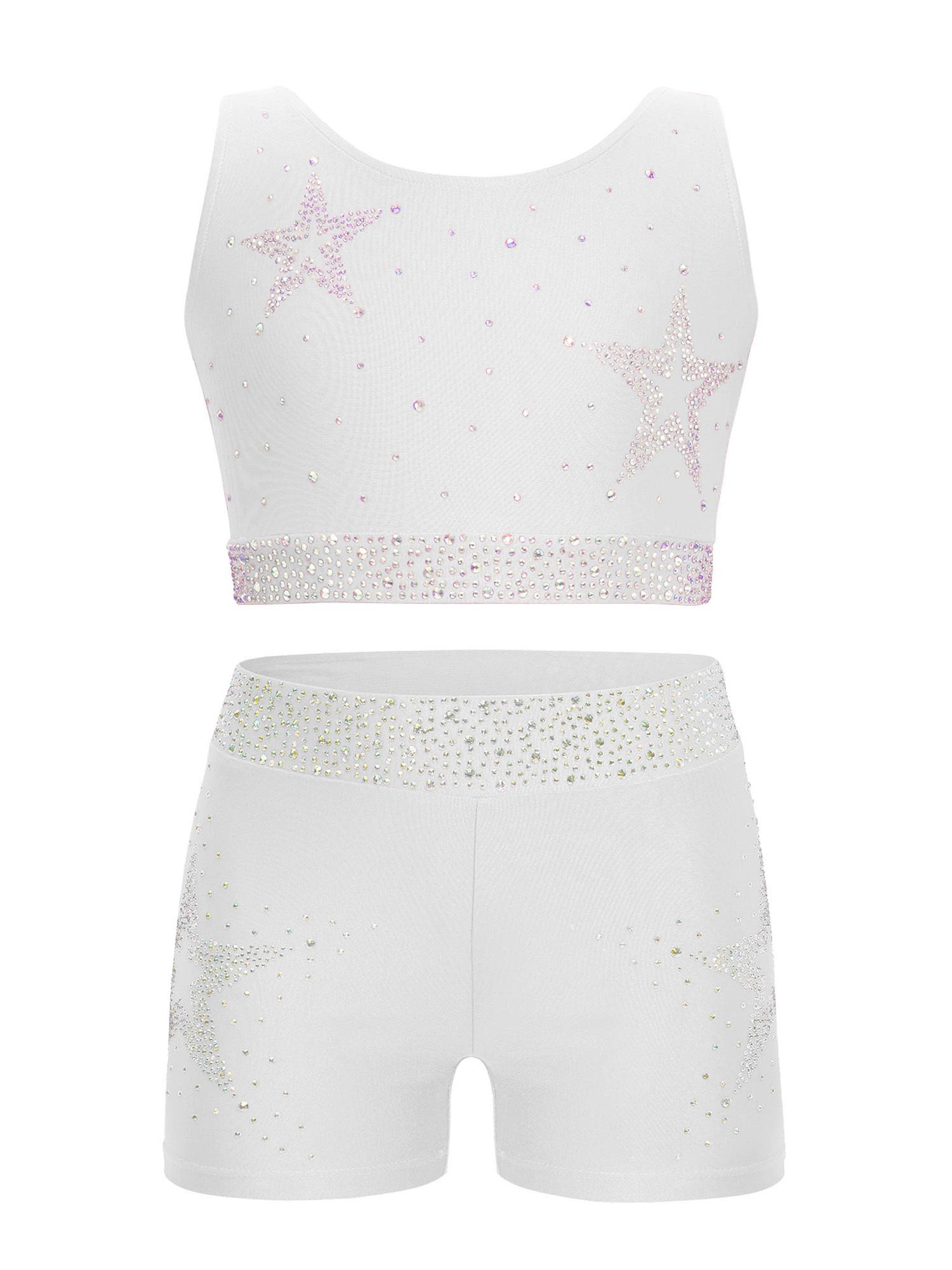Children‘s Sparkly Rhinestone Dance Outfit U Neck Crop Top with Crisscross Back and Shorts for Gymnastics Competition 5-6 Years белый
Children‘s Sparkly Rhinestone Dance Outfit U Neck Crop Top with Crisscross Back and Shorts for Gymnastics Competition 5-6 Years белый