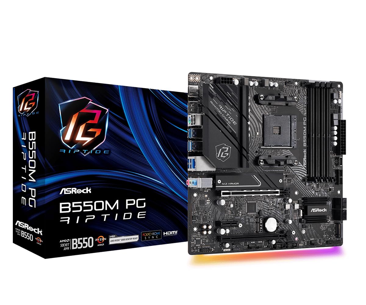 ASRock Motherboard B550M PG Riptide AMD Ryzen 5000 Series CPU Compatible B550M MicroATX Motherboard Authorized Distributor (Soket AM4) [Domestic
ASRock Motherboard B550M PG Riptide AMD Ryzen 5000 Series CPU Compatible B550M MicroATX Motherboard Authorized Distributor (Soket AM4) [Domestic