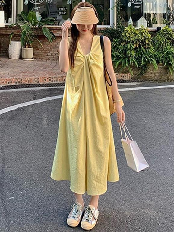 Summery Yellow Sleeveless V-Neck Dress, Loose Fit Long Dress, Korean Gentle Style Vacation Wear S жёлтый
Summery Yellow Sleeveless V-Neck Dress, Loose Fit Long Dress, Korean Gentle Style Vacation Wear S жёлтый
