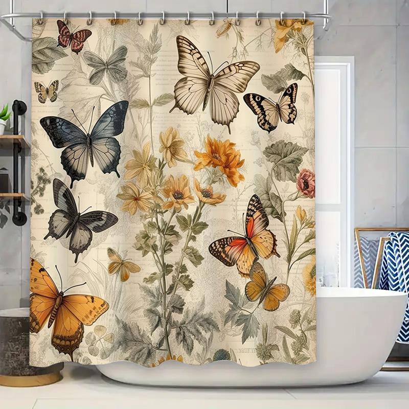 Vintage Butterfly Bath Mat Set Floral Print Shower Curtain With Hook Rings For Bathroom Decor Accessories W60H190(CM)-1 Pcs
Vintage Butterfly Bath Mat Set Floral Print Shower Curtain With Hook Rings For Bathroom Decor Accessories W60H190(CM)-1 Pcs
