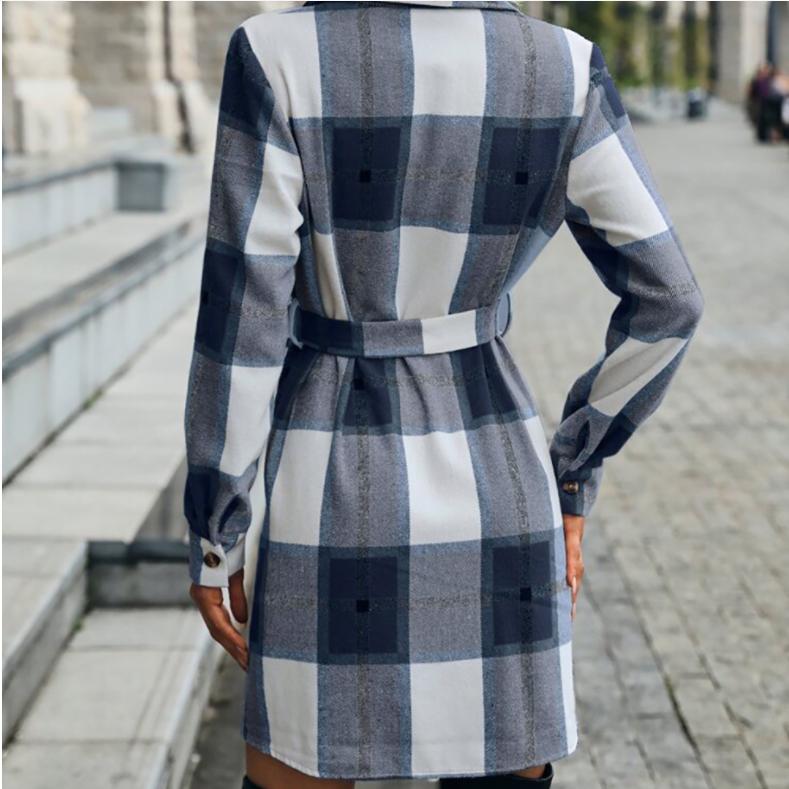 Gzdxfs ~ 2022, осеннее и зимнее однобортное женское шерстяное пальто средней длины в клетку с лацканами и поясом XL