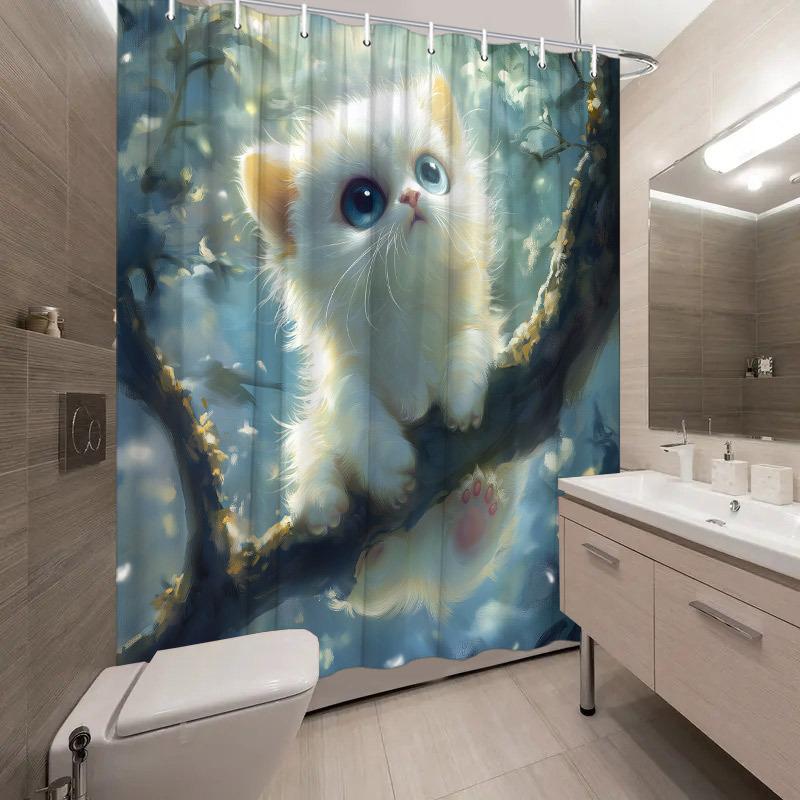 1Pc Fluffy White Kitten Shower Curtain - Branch, Blue Eyes, Dreamy Forest, 70.8X70.8 , Polyester, Washable, 12 Hooks W60H190(CM)-1 Pcs
1Pc Fluffy White Kitten Shower Curtain - Branch, Blue Eyes, Dreamy Forest, 70.8X70.8 , Polyester, Washable, 12 Hooks W60H190(CM)-1 Pcs