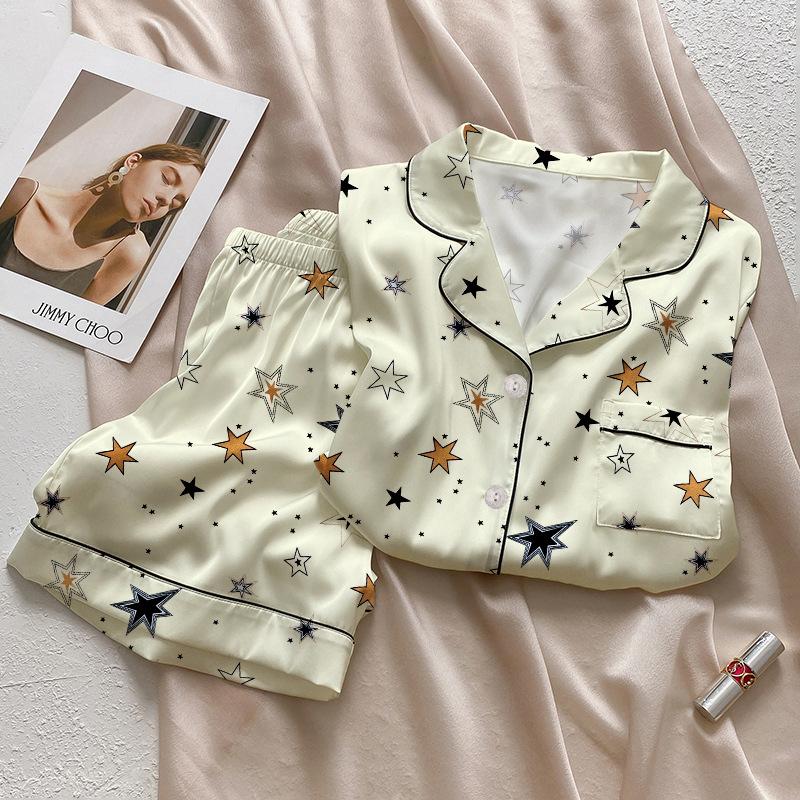 Французская маленькая звезда Летняя пижама из ледяного шелка с принтом Женская с коротким рукавом Модная универсальная одежда для дома для девочек 2XL
Французская маленькая звезда Летняя пижама из ледяного шелка с принтом Женская с коротким рукавом Модная универсальная одежда для дома для девочек 2XL