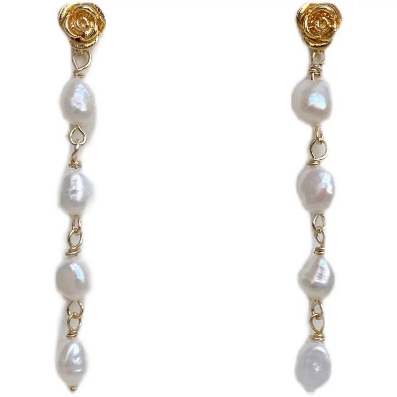 Rose Garden Story Design Beautiful Gold Flower Natural Baroque Pearl Earrings 925 Silver Needle Earrings Silver needle/rose flower
Rose Garden Story Design Beautiful Gold Flower Natural Baroque Pearl Earrings 925 Silver Needle Earrings Silver needle/rose flower