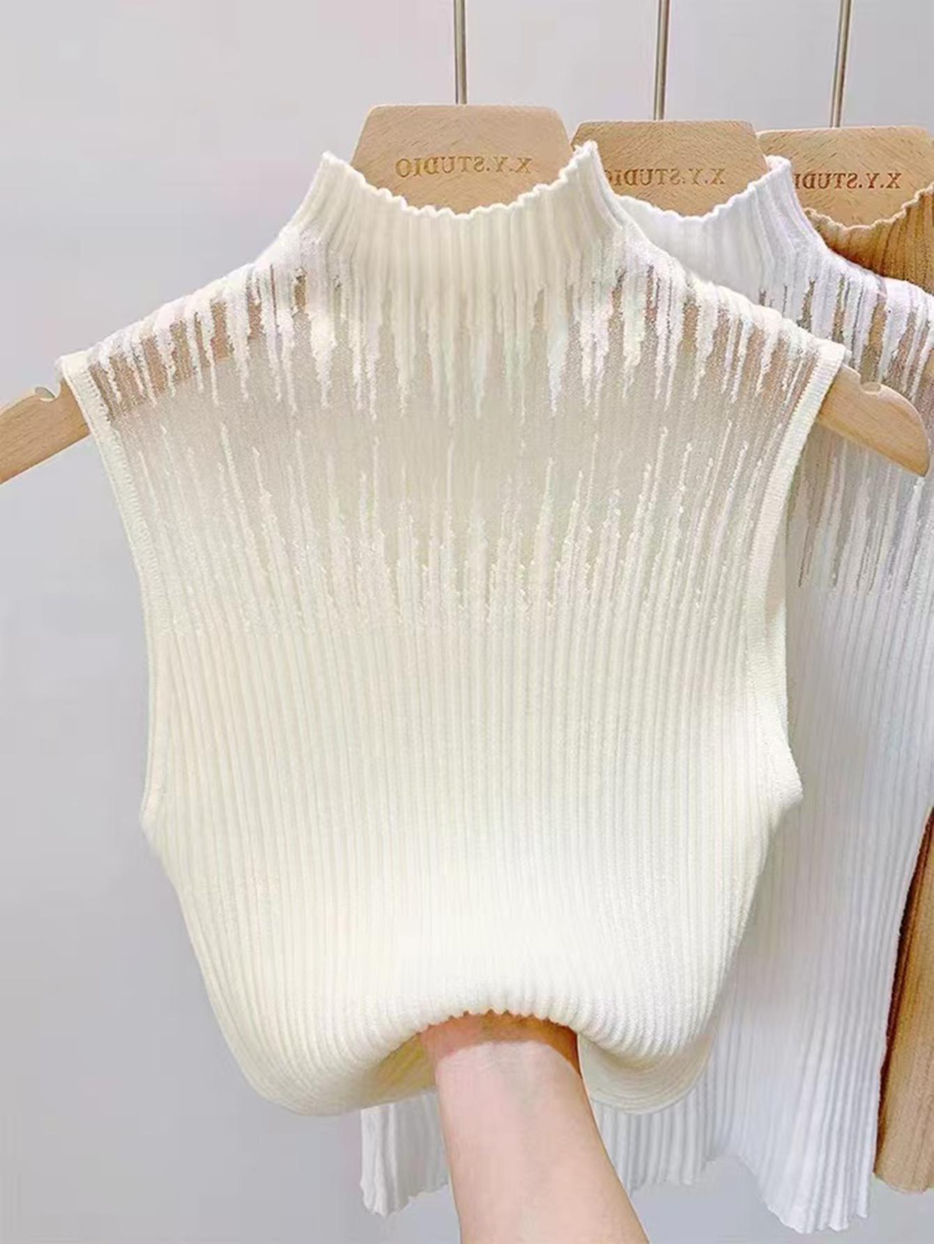 New sleeveless knitted mid-turtleneck knitted sweater, fake collar, women s outer wear top, vest, slim and thin
New sleeveless knitted mid-turtleneck knitted sweater, fake collar, women s outer wear top, vest, slim and thin