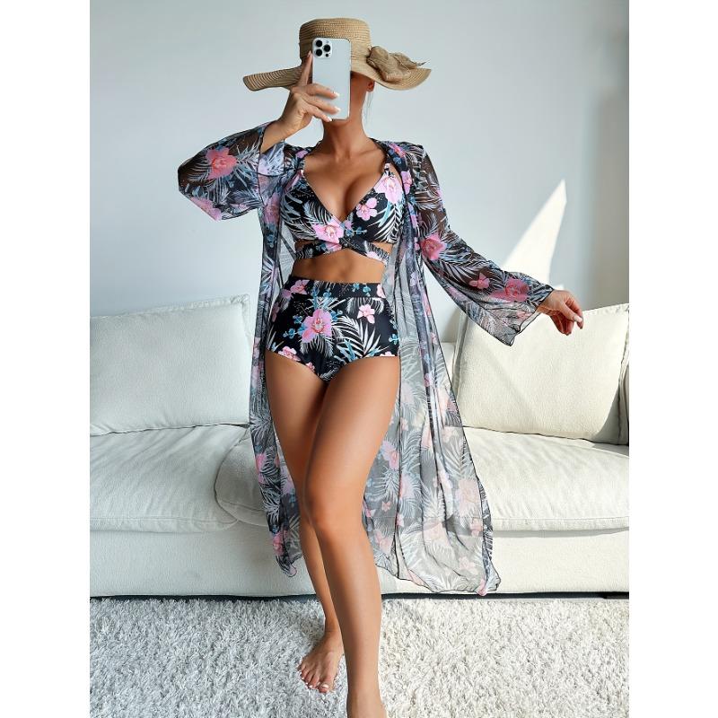 Women s Floral Print Wrap Bikini With Long Sleeve Kimono 3-Piece Set S чорний
Women s Floral Print Wrap Bikini With Long Sleeve Kimono 3-Piece Set S чорний