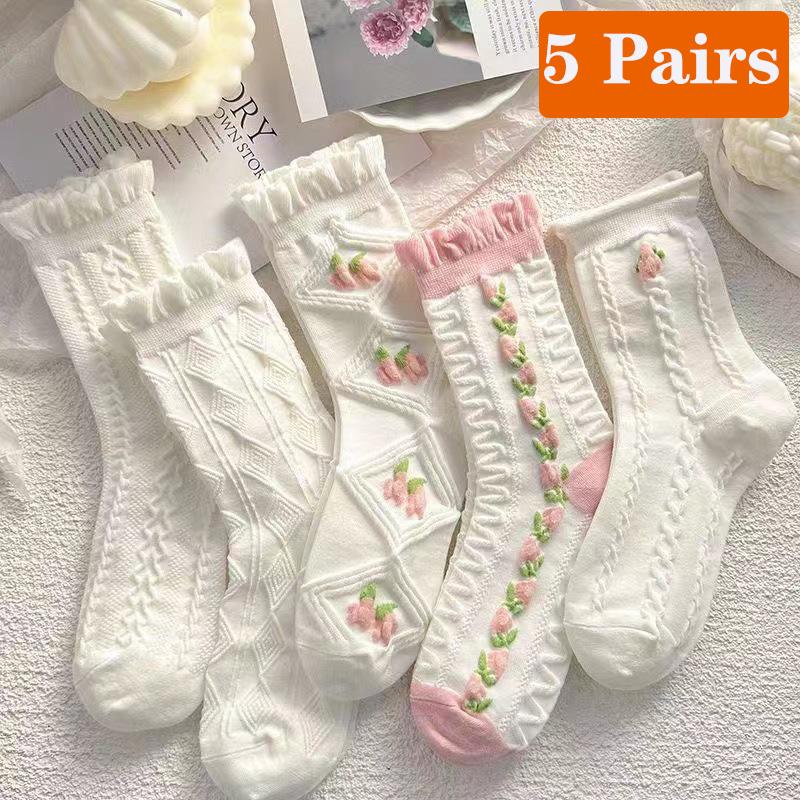 5 Pairs Cute Socks Floral Flowers Women Lace White Short Sock Sweet Lolita jk Ruffled Harajuku Krean Style Mid Tube Cotton Socks
5 Pairs Cute Socks Floral Flowers Women Lace White Short Sock Sweet Lolita jk Ruffled Harajuku Krean Style Mid Tube Cotton Socks