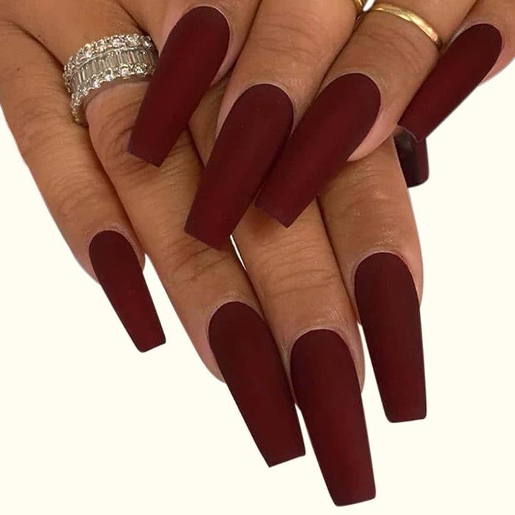 Wearing nail patches in Europe and America, matte wearing nail patches, solid color nail patches, fake nails, dark red nail patches
Wearing nail patches in Europe and America, matte wearing nail patches, solid color nail patches, fake nails, dark red nail patches