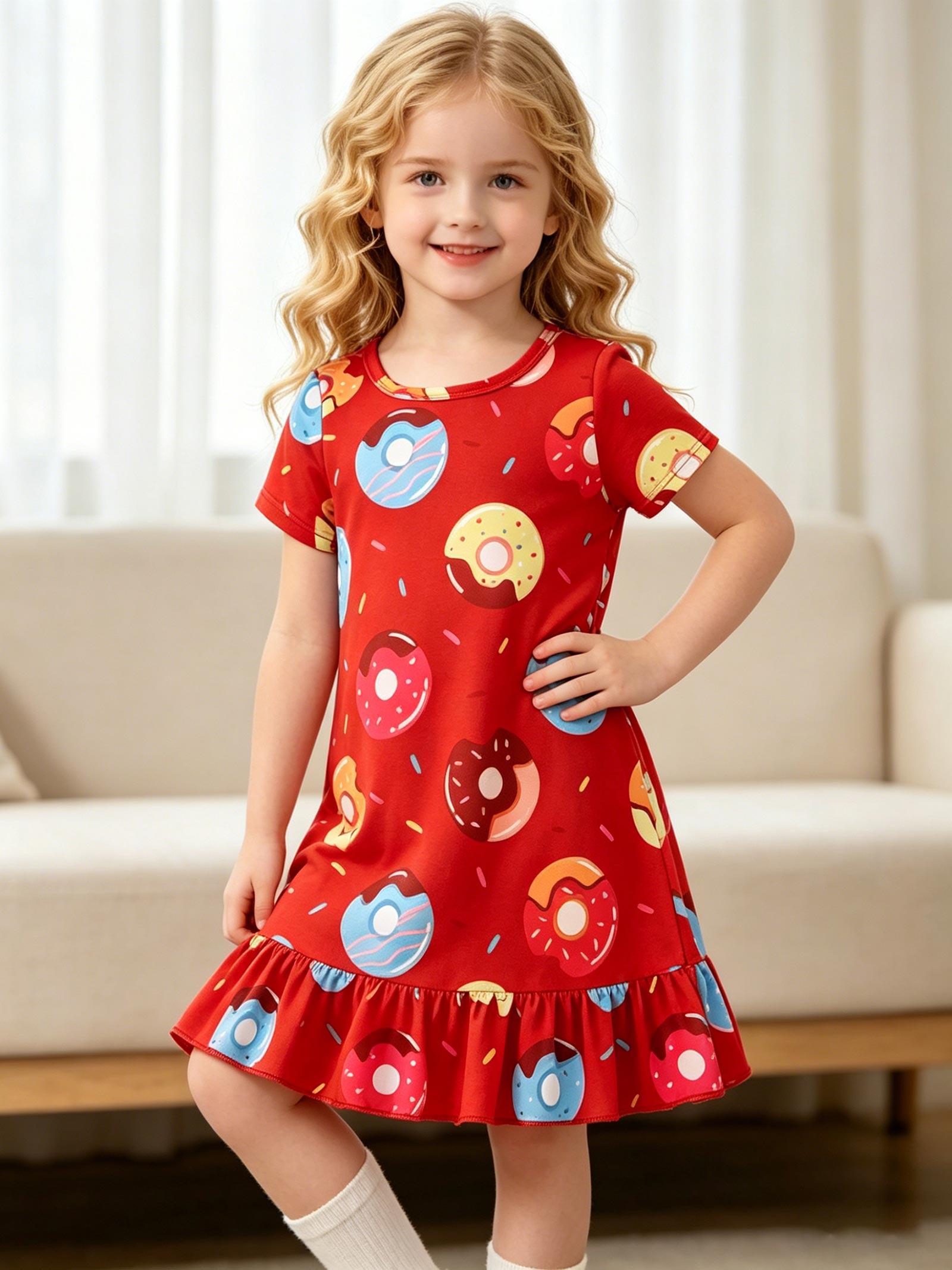 Little Girls Summer Dress, Cute Red Doughnut Printed Soft Stretch Sleeveless Easter Dresses, Sundress for Kids 2-8 Years 7-8Y
Little Girls Summer Dress, Cute Red Doughnut Printed Soft Stretch Sleeveless Easter Dresses, Sundress for Kids 2-8 Years 7-8Y