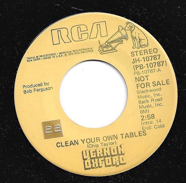 7inch Record VERNON OXFORD - Clean Your Own Tables JH10787 RCA Victor 1976 US Folk Used
7inch Record VERNON OXFORD - Clean Your Own Tables JH10787 RCA Victor 1976 US Folk Used